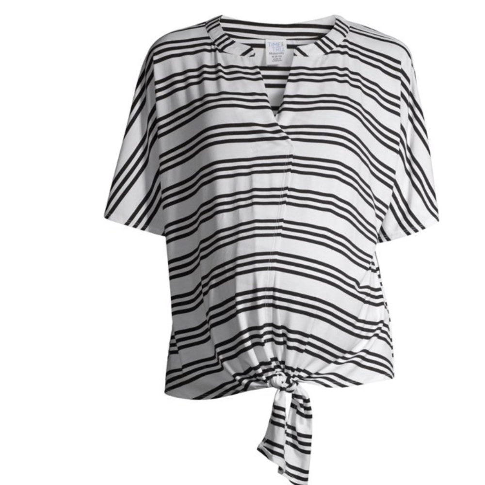 Time and Tru Maternity Dolman Tie Front Black & White Striped Top NWT